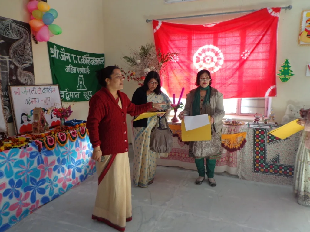 Student art and craft display — Vartman Group activity at Shri Jain TT College